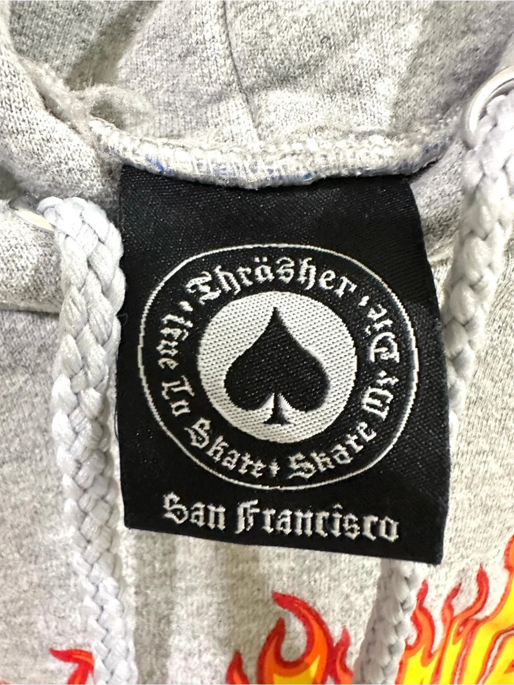 Vintage Y2K Hoodie Thrasher Magazine Grey Flames Skater Grunge- Medium